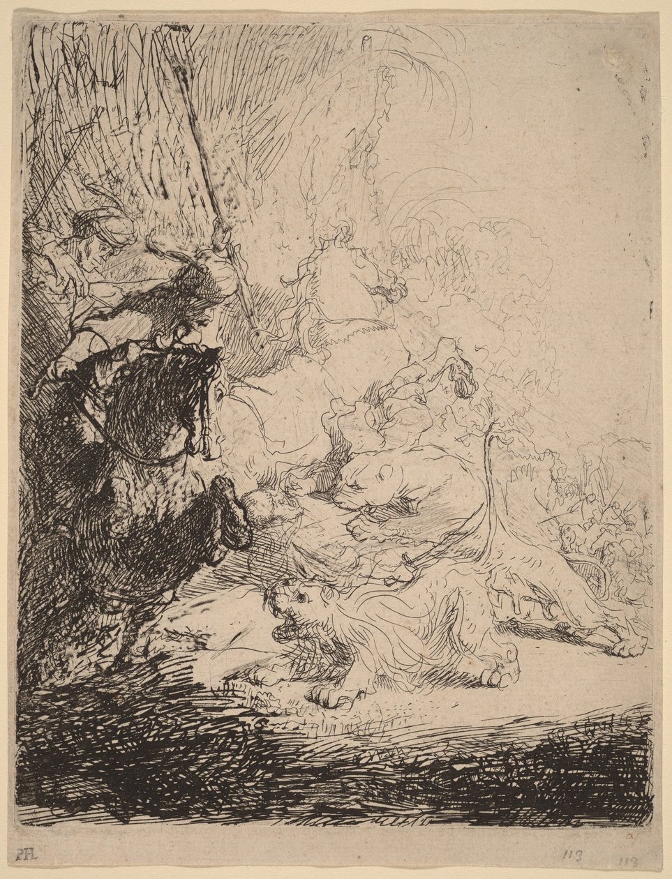 Pienen leijonan metsästys (kahden leijonan kanssa) tekijältä Rembrandt van Rijn