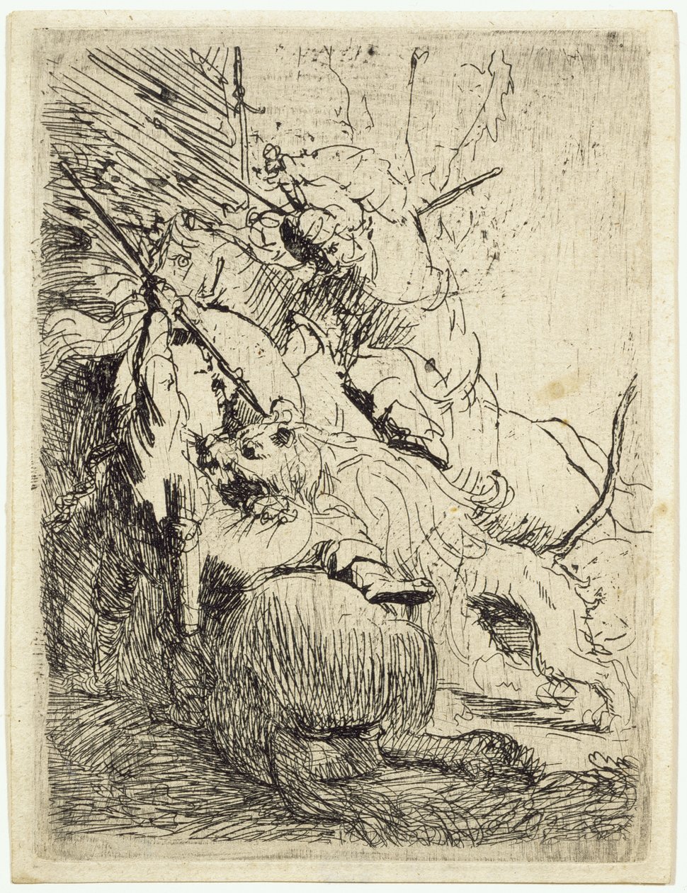 Pieni leijonametsästys (yhdellä leijonalla) tekijältä Rembrandt van Rijn