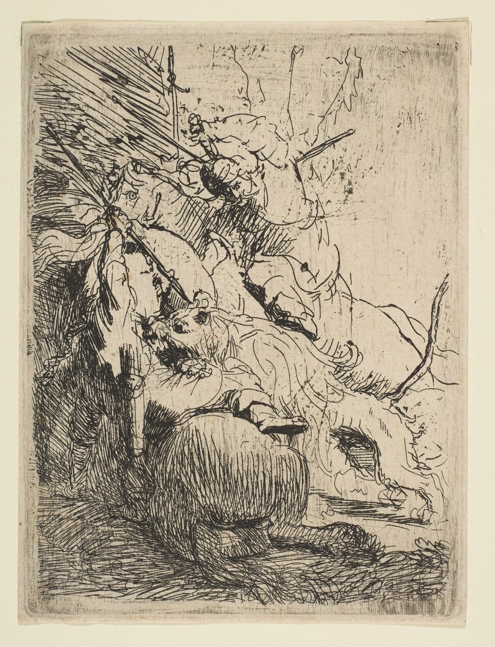 Pienen leijonan metsästys yhden leijonan kanssa, n. 1629. tekijältä Rembrandt van Rijn