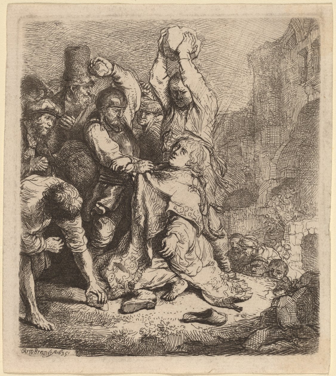 Pyhän Stefanoksen kivittäminen tekijältä Rembrandt van Rijn