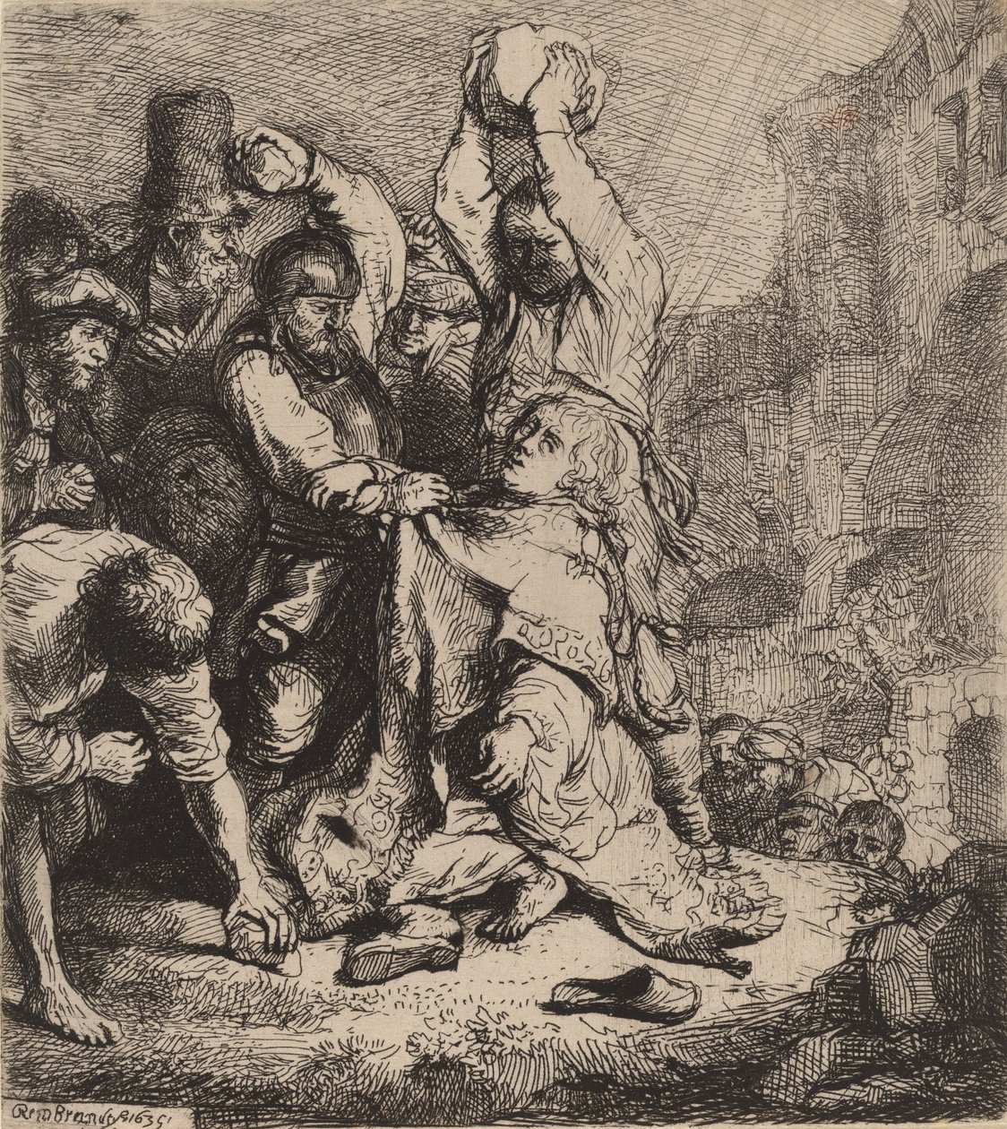 Pyhän Stefanoksen kivittäminen, 1635. tekijältä Rembrandt van Rijn