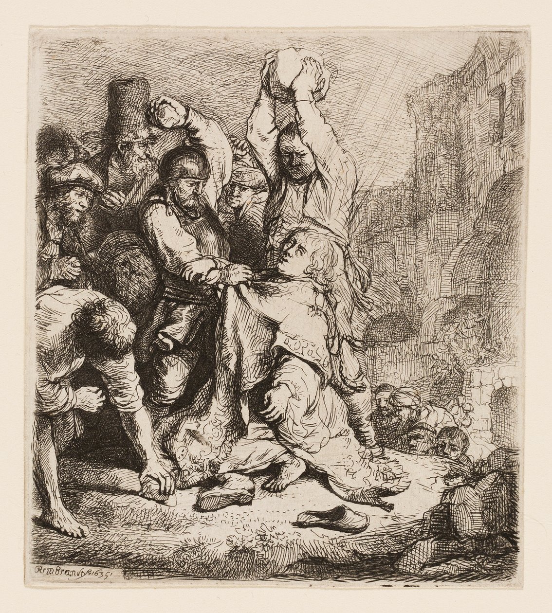 Pyhän Stefanoksen kivittäminen tekijältä Rembrandt van Rijn