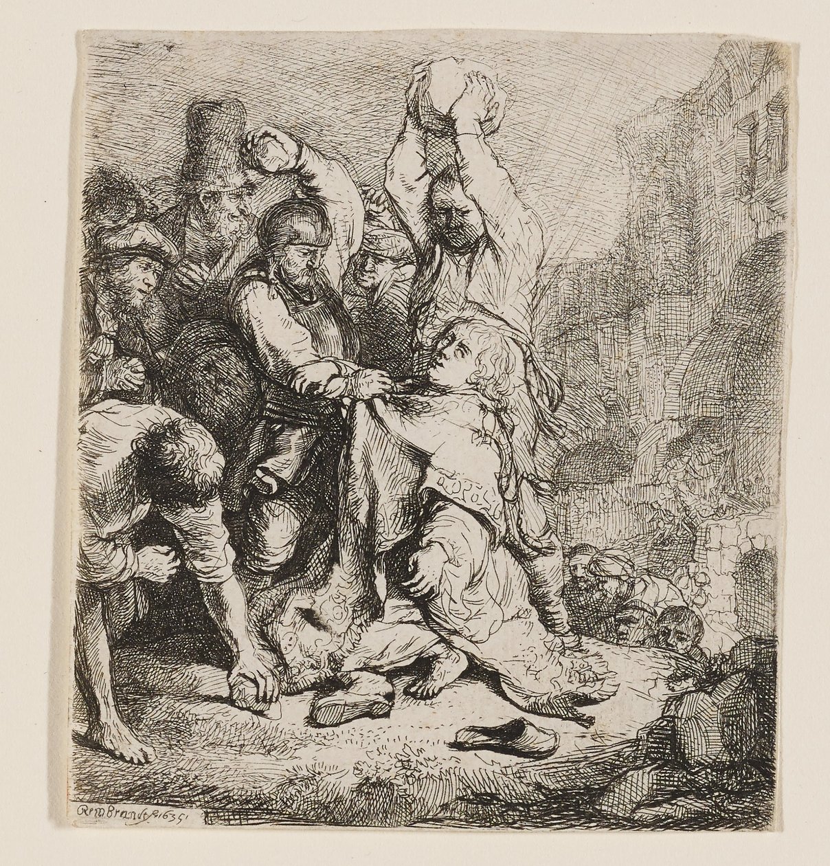 Pyhän Stefanuksen kivittäminen tekijältä Rembrandt van Rijn