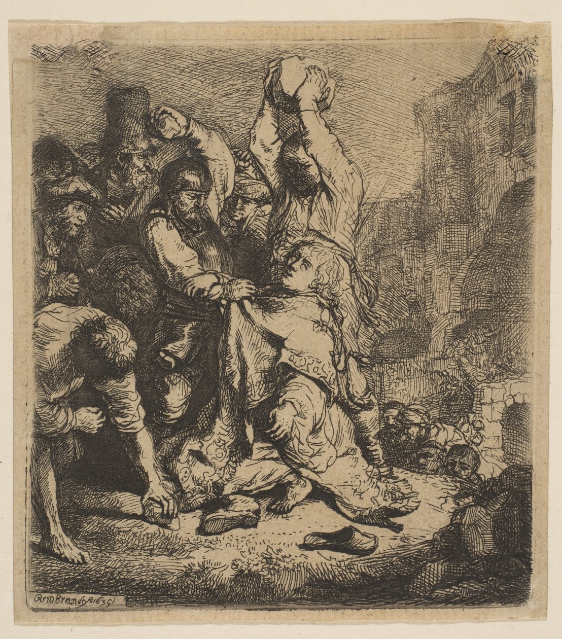 Pyhän Tapanin kivittäminen, 1635. tekijältä Rembrandt van Rijn