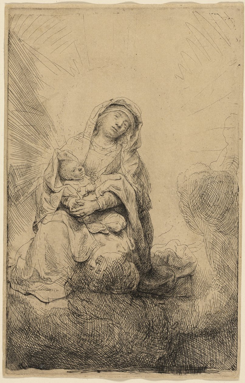 Neitsyt ja lapsi pilvissä tekijältä Rembrandt van Rijn