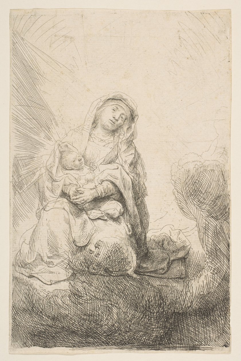 Neitsyt ja lapsi pilvissä, 1641. tekijältä Rembrandt van Rijn