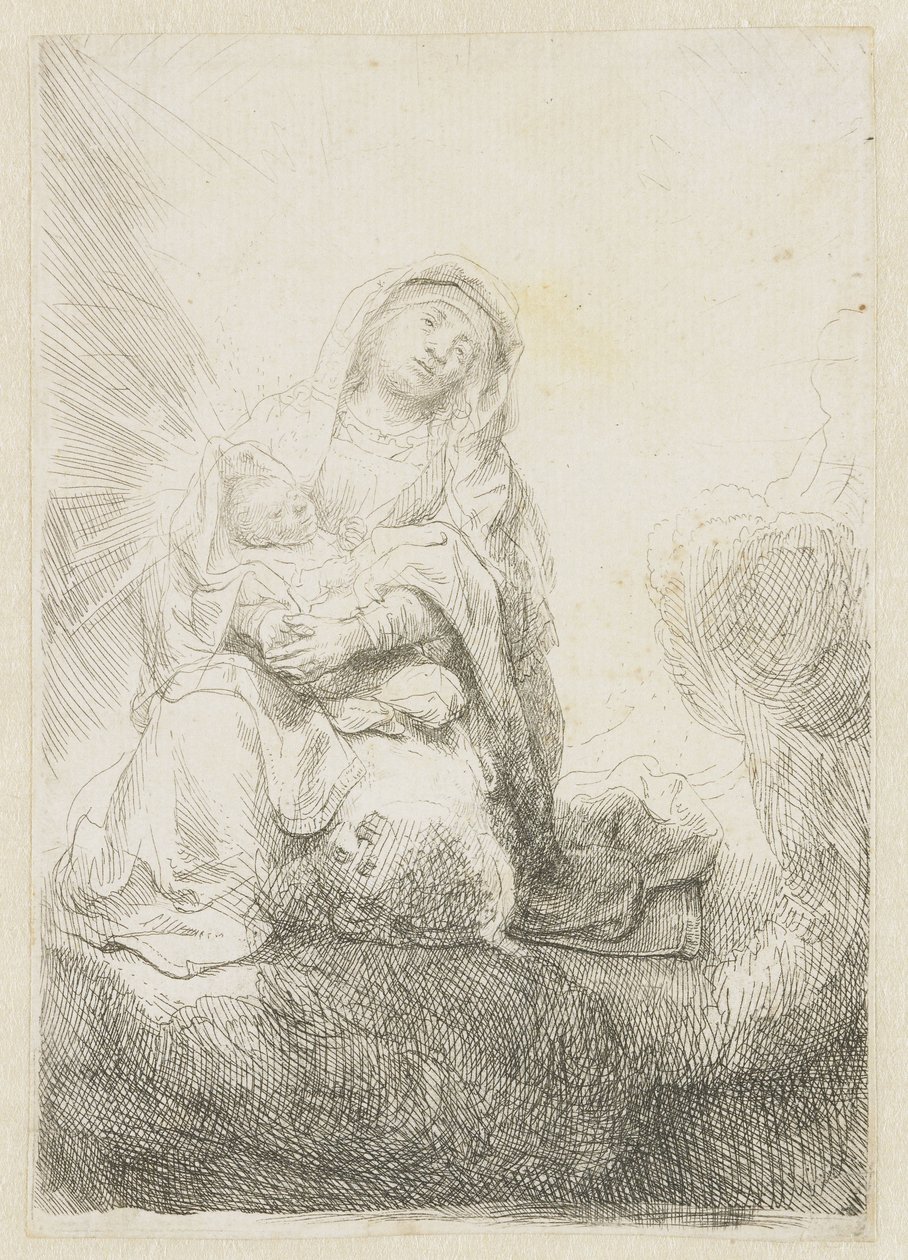 Neitsyt ja lapsi pilvissä tekijältä Rembrandt van Rijn