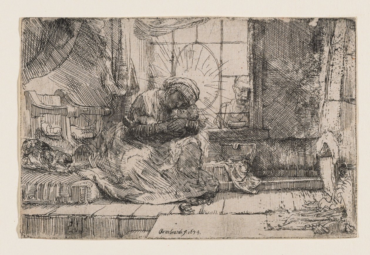 Neitsyt ja lapsi kissan ja käärmeen seurassa tekijältä Rembrandt van Rijn