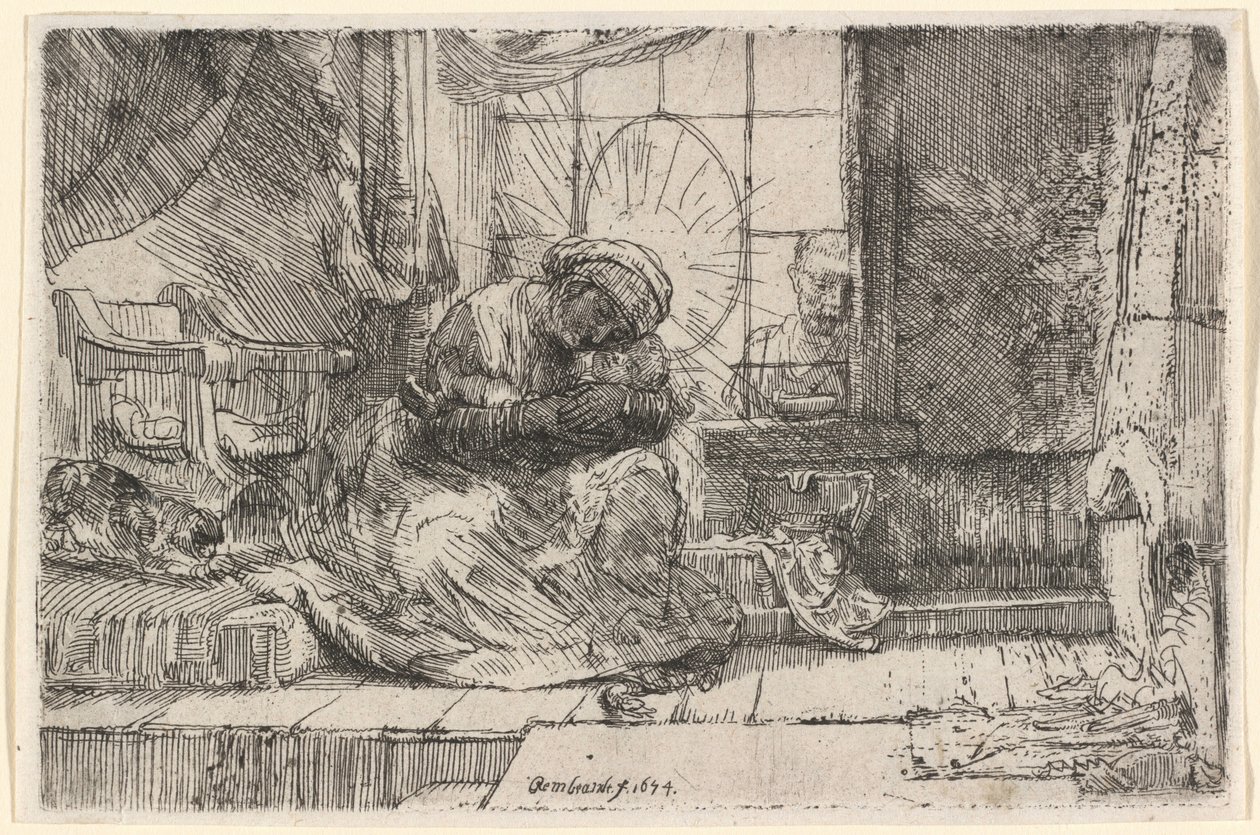 Neitsyt ja lapsi kissan ja käärmeen seurassa tekijältä Rembrandt van Rijn