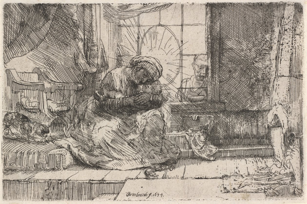 Neitsyt ja lapsi kissan ja käärmeen kanssa, 1654. tekijältä Rembrandt van Rijn