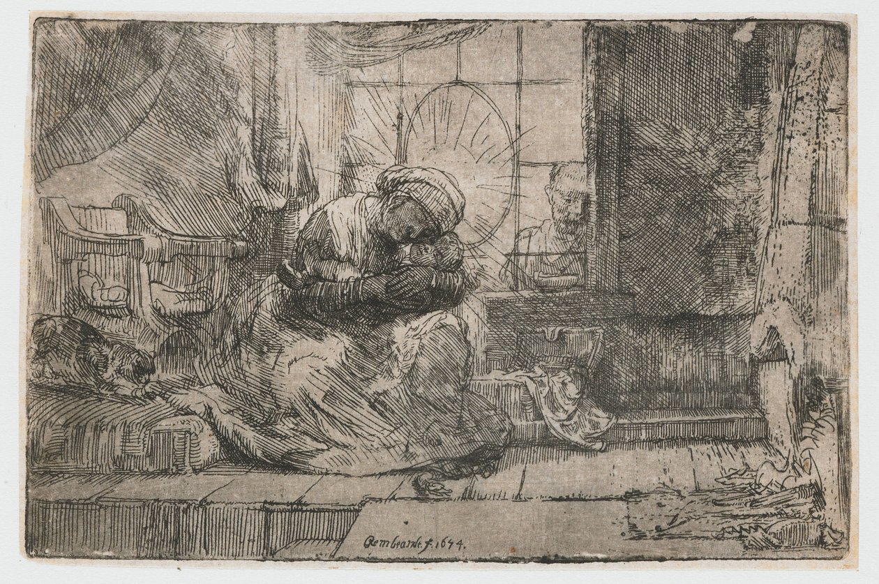 Neitsyt ja lapsi kissan ja käärmeen kanssa Neitsyt ja lapsi kissan ja käärmeen kanssa tekijältä Rembrandt van Rijn