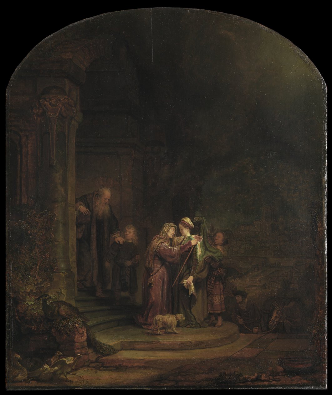 The Visitation, 1640 (öljy setrilevylle) (katso myös 5454147) tekijältä Rembrandt van Rijn