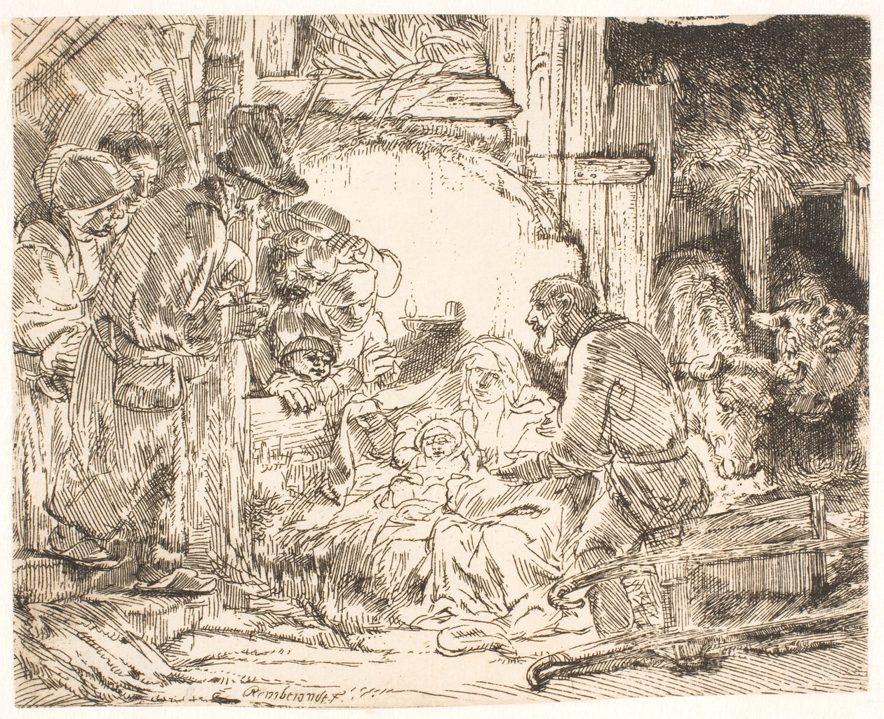 Paimenien palvonta (lamppu mukana) tekijältä Rembrandt van Rijn