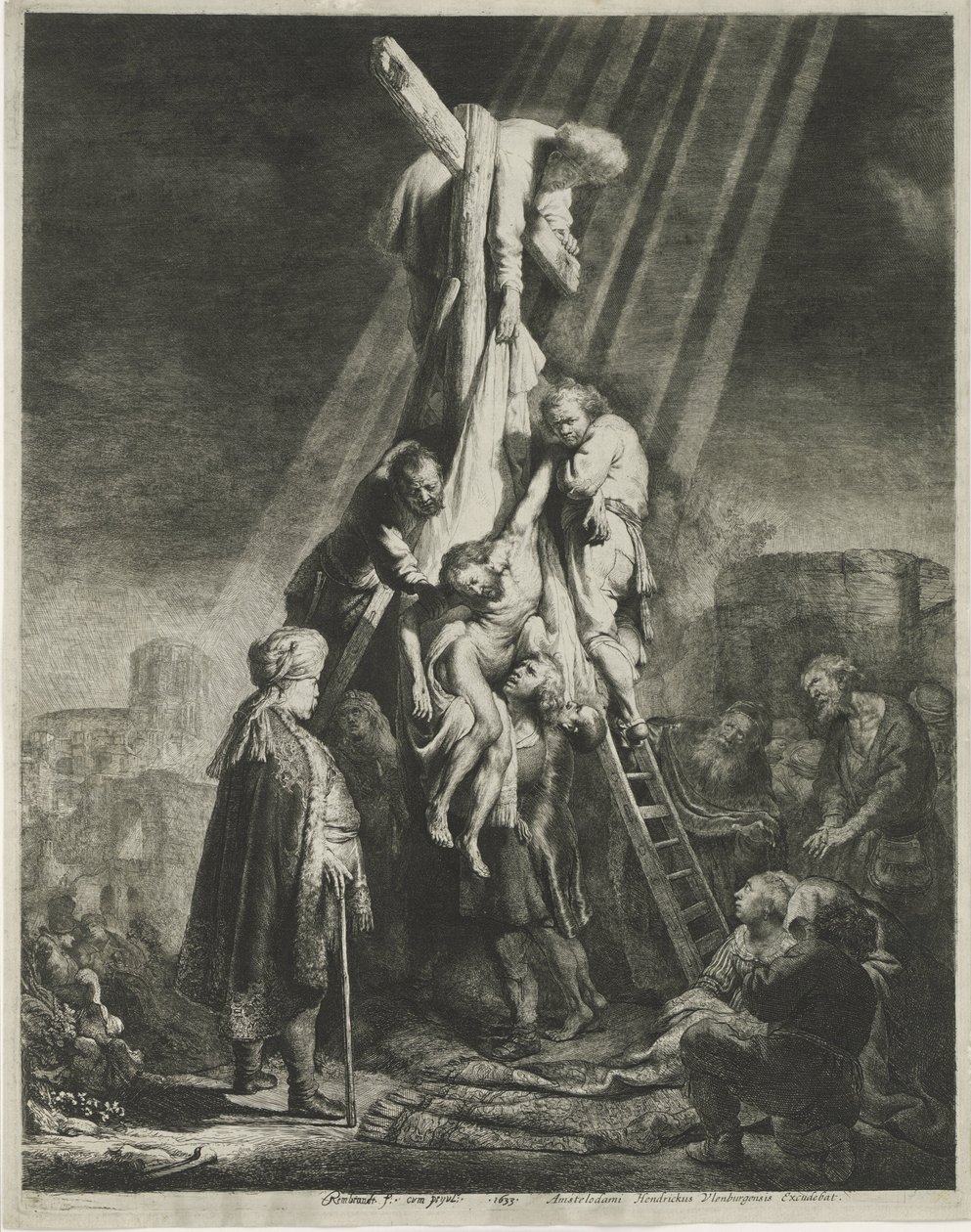Laskeutuminen ristiltä: toinen levy tekijältä Rembrandt van Rijn
