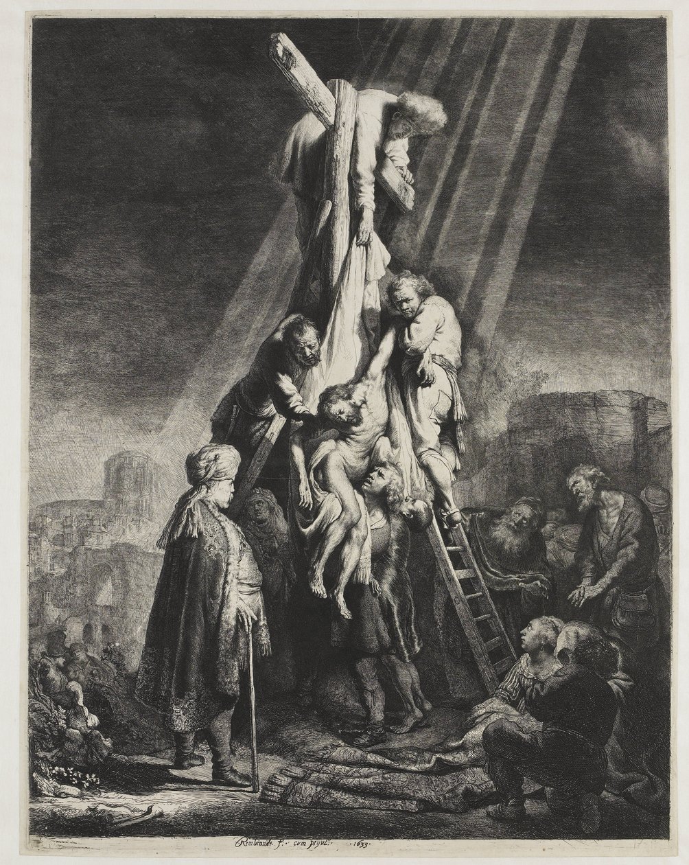 Laskeutuminen ristiltä: toinen levy tekijältä Rembrandt van Rijn