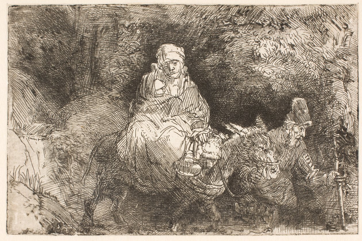 Pakomatka Egyptiin: Pyhä perhe ylittää puron tekijältä Rembrandt van Rijn