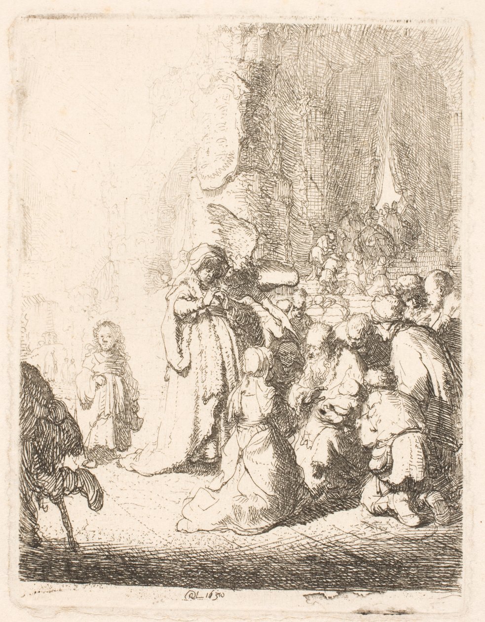 Esittely temppelissä (enkelin kanssa): pieni levy tekijältä Rembrandt van Rijn