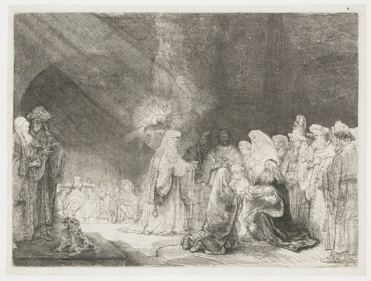Esitys temppelissä: pitkulainen printti tekijältä Rembrandt van Rijn