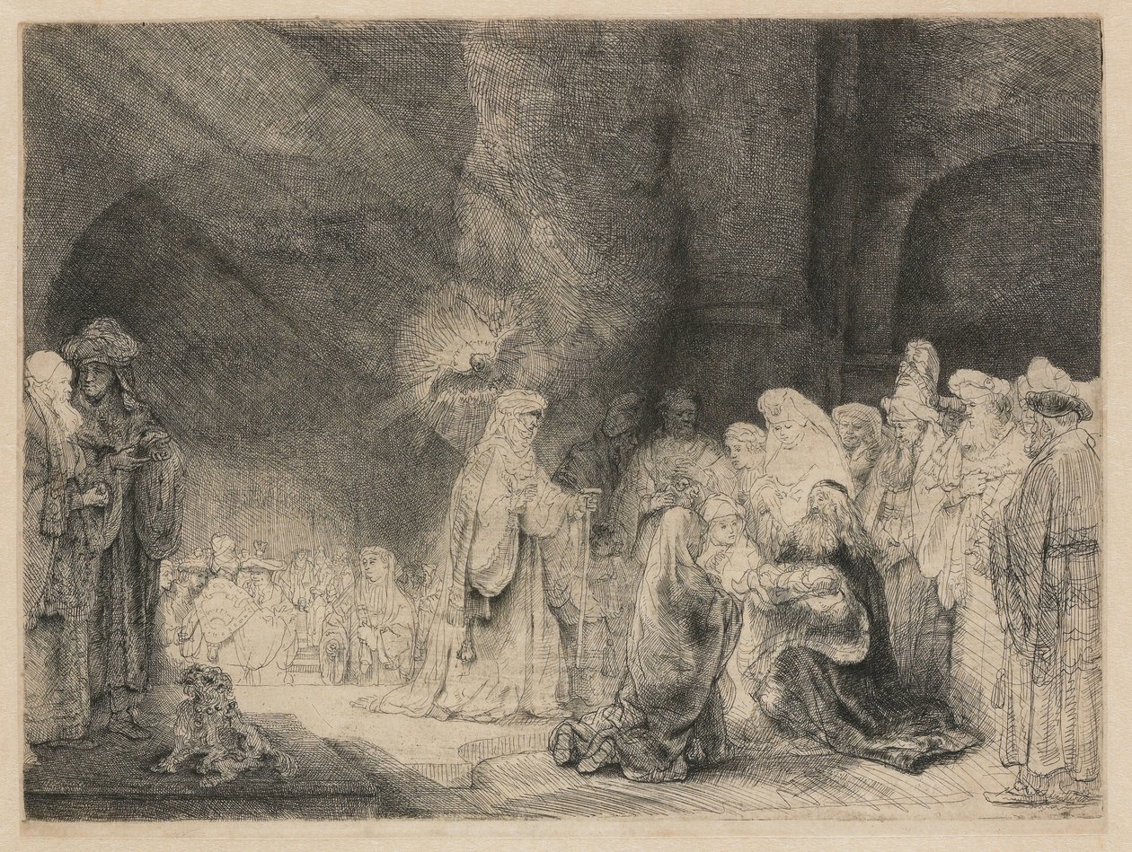 Esitys temppelissä: pitkulainen printti tekijältä Rembrandt van Rijn