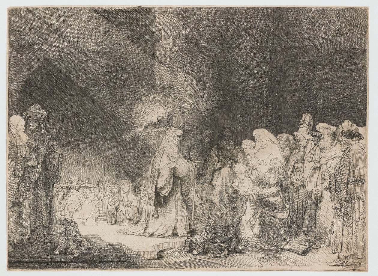 Esitys temppelissä: pitkulainen printti tekijältä Rembrandt van Rijn