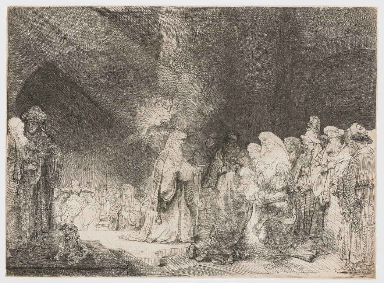 Esitys temppelissä: pitkulainen printti tekijältä Rembrandt van Rijn