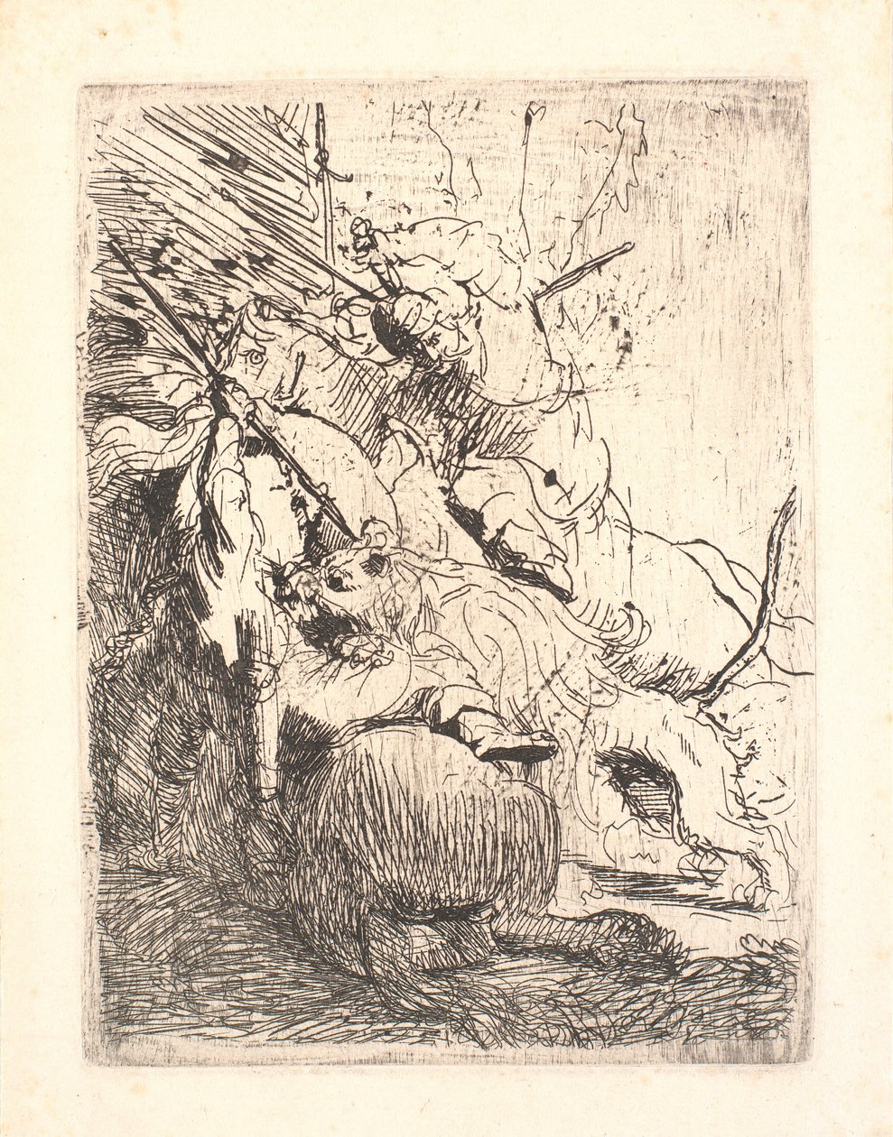 Pienen leijonan metsästys (yhden leijonan kanssa) tekijältä Rembrandt van Rijn