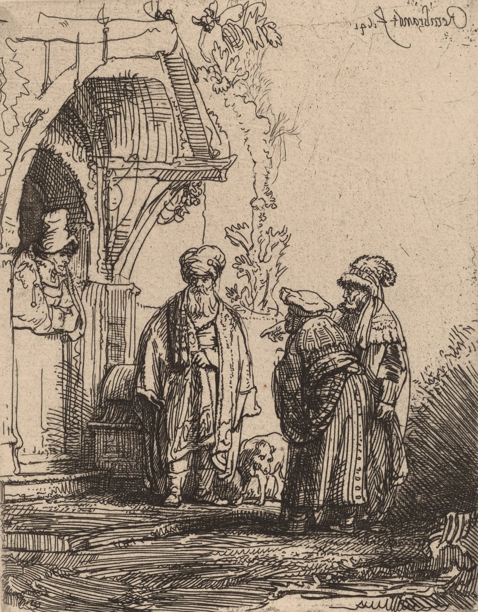 Kolme itämaista hahmoa Jacob ja Laban, 1641. tekijältä Rembrandt van Rijn