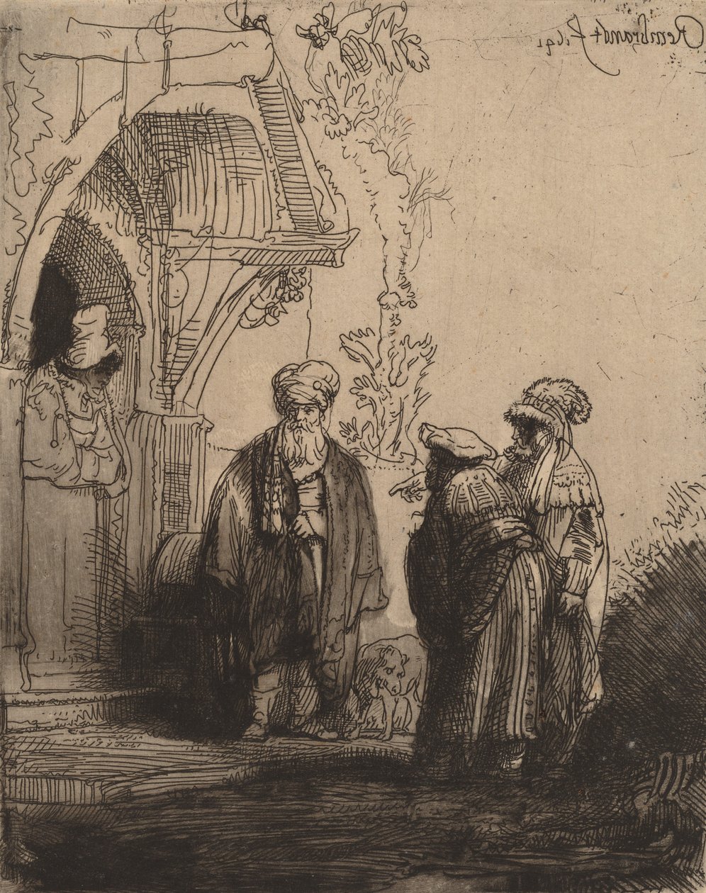 Kolme itämaista hahmoa Jacob ja Laban, 1641. tekijältä Rembrandt van Rijn
