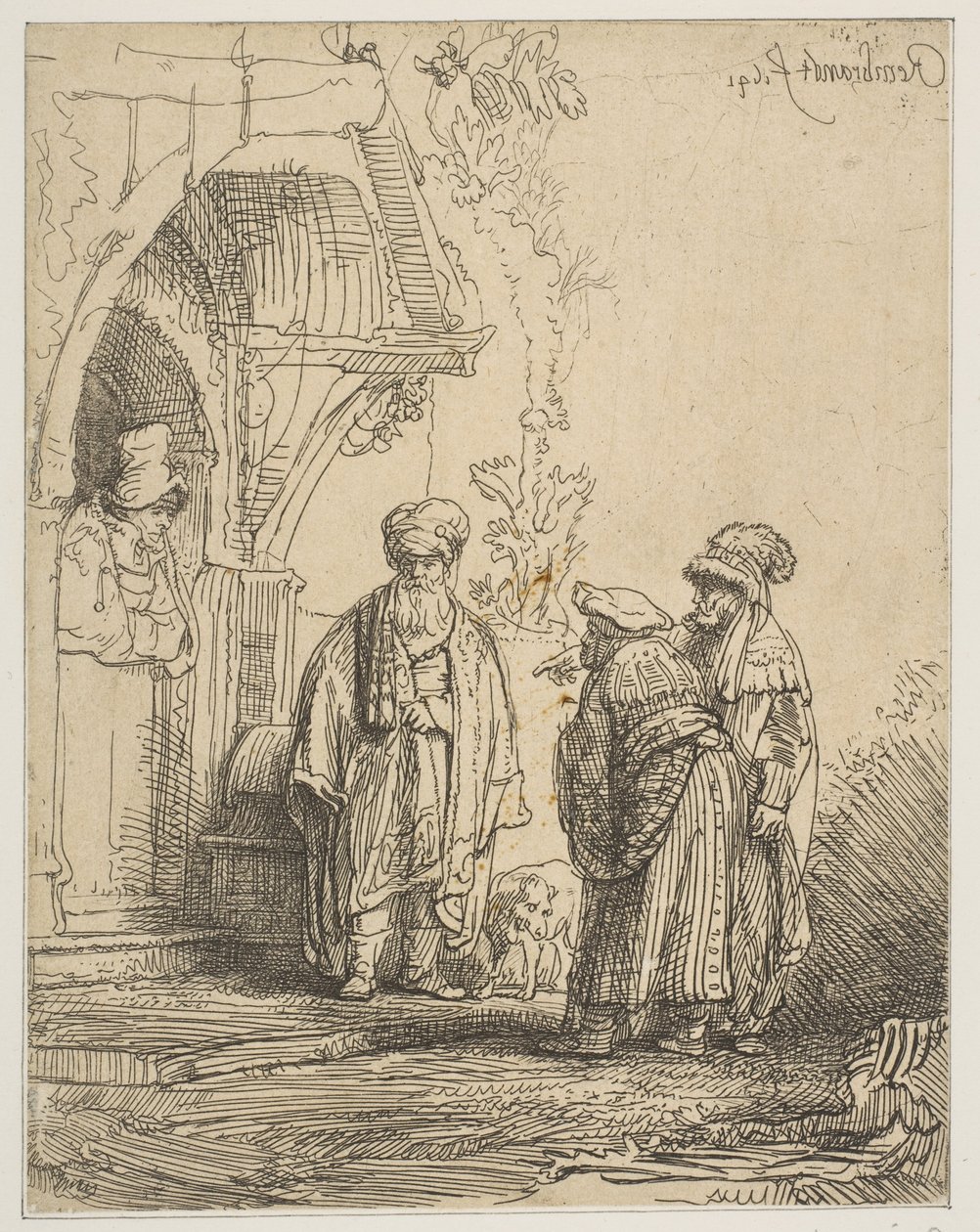 Kolme itämaista hahmoa Jacob ja Laban, 1641. tekijältä Rembrandt van Rijn