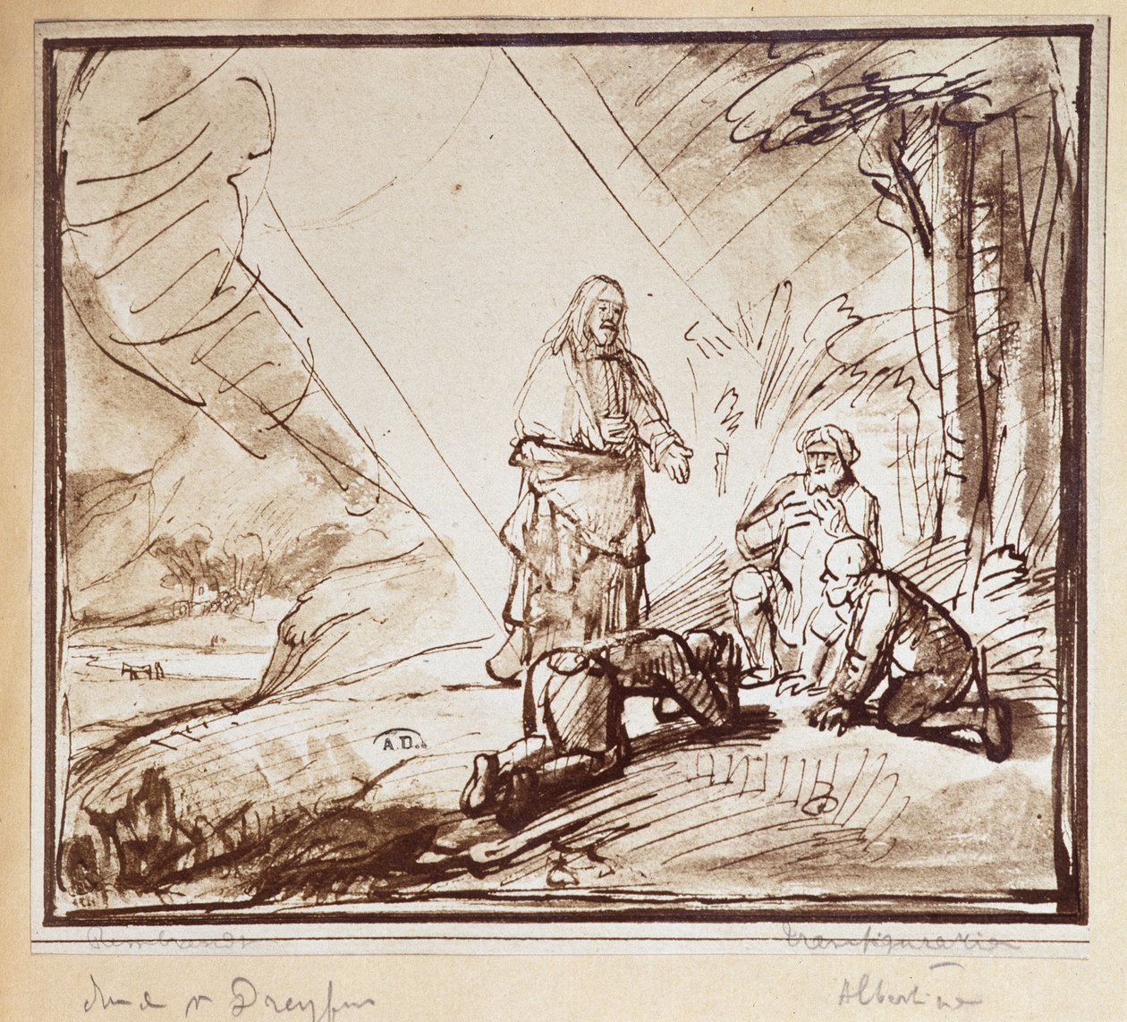 Kristuksen kirkastus, Rembrandtin kynäpiirros, Hollanti, a.n.d. 19. tekijältä Rembrandt van Rijn