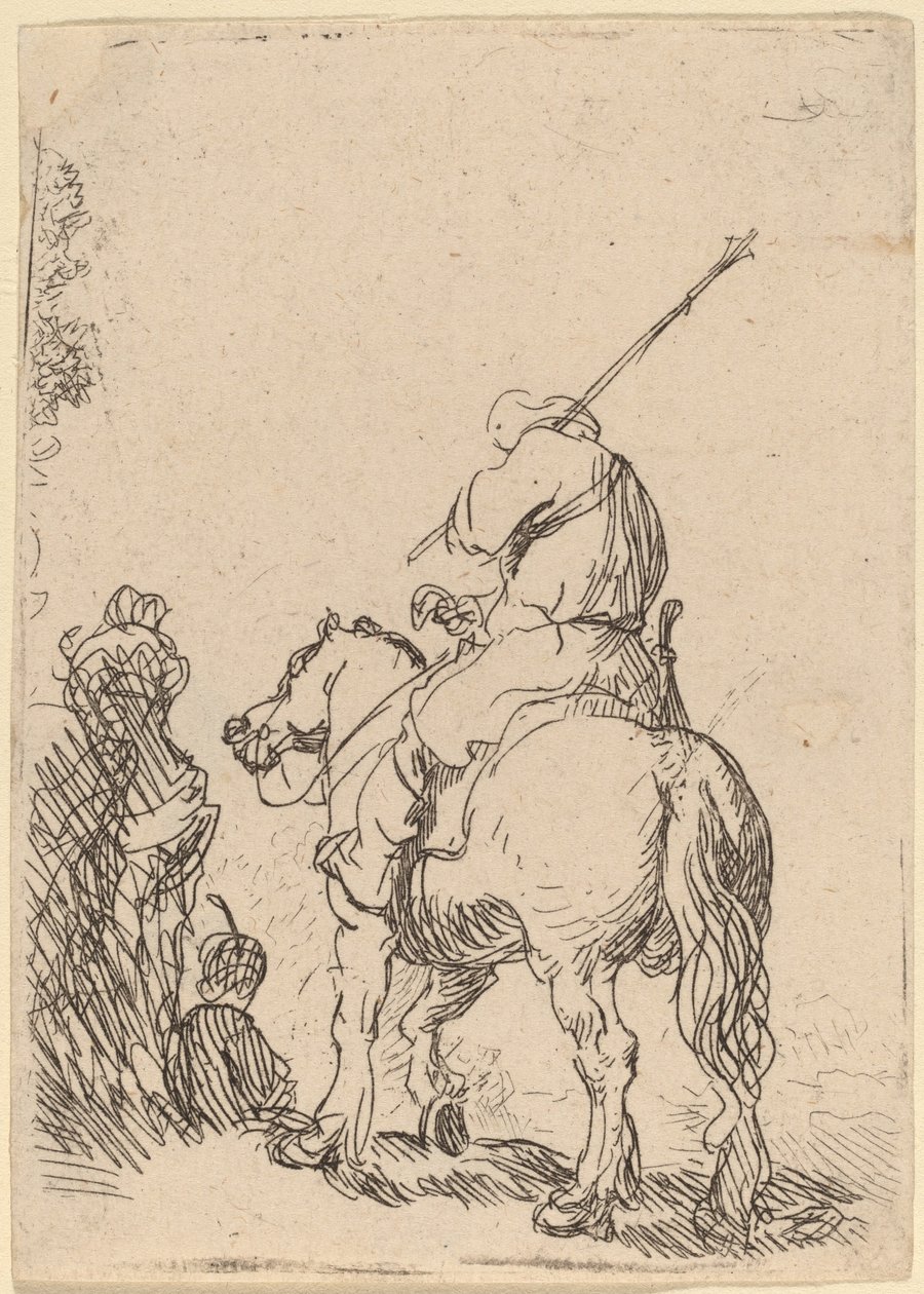Turbaani sotilas hevosen selässä tekijältä Rembrandt van Rijn