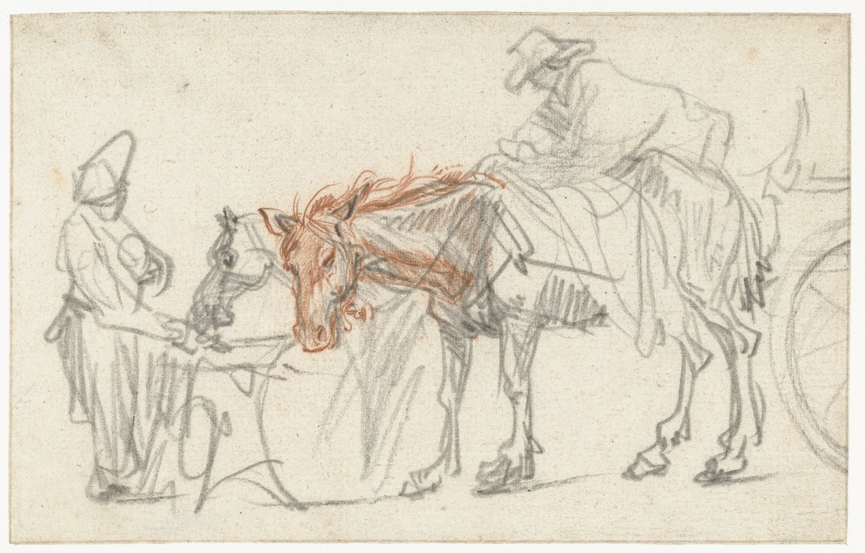 Kaksi hevosta levähdyspaikalla tekijältä Rembrandt van Rijn