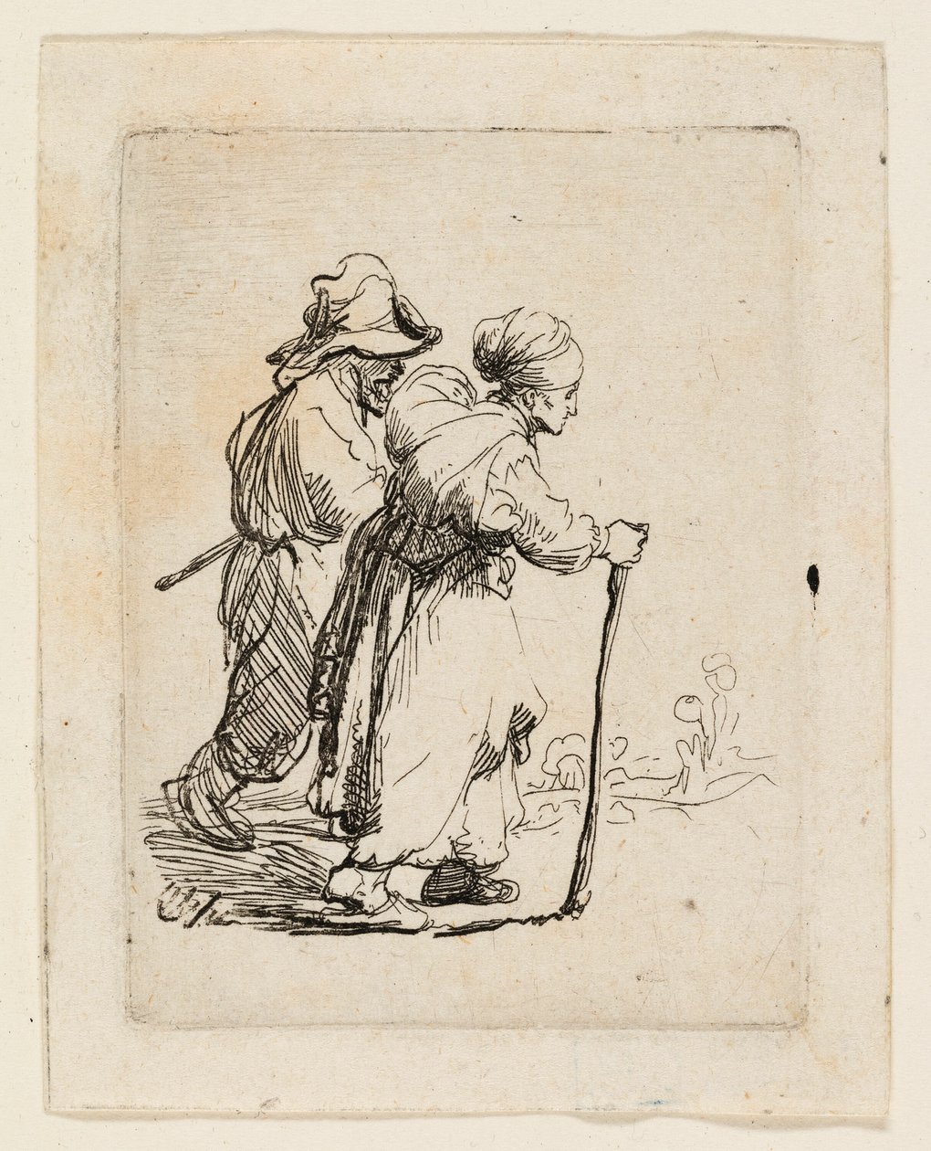 Kaksi kulkuria, mies ja nainen tekijältä Rembrandt van Rijn