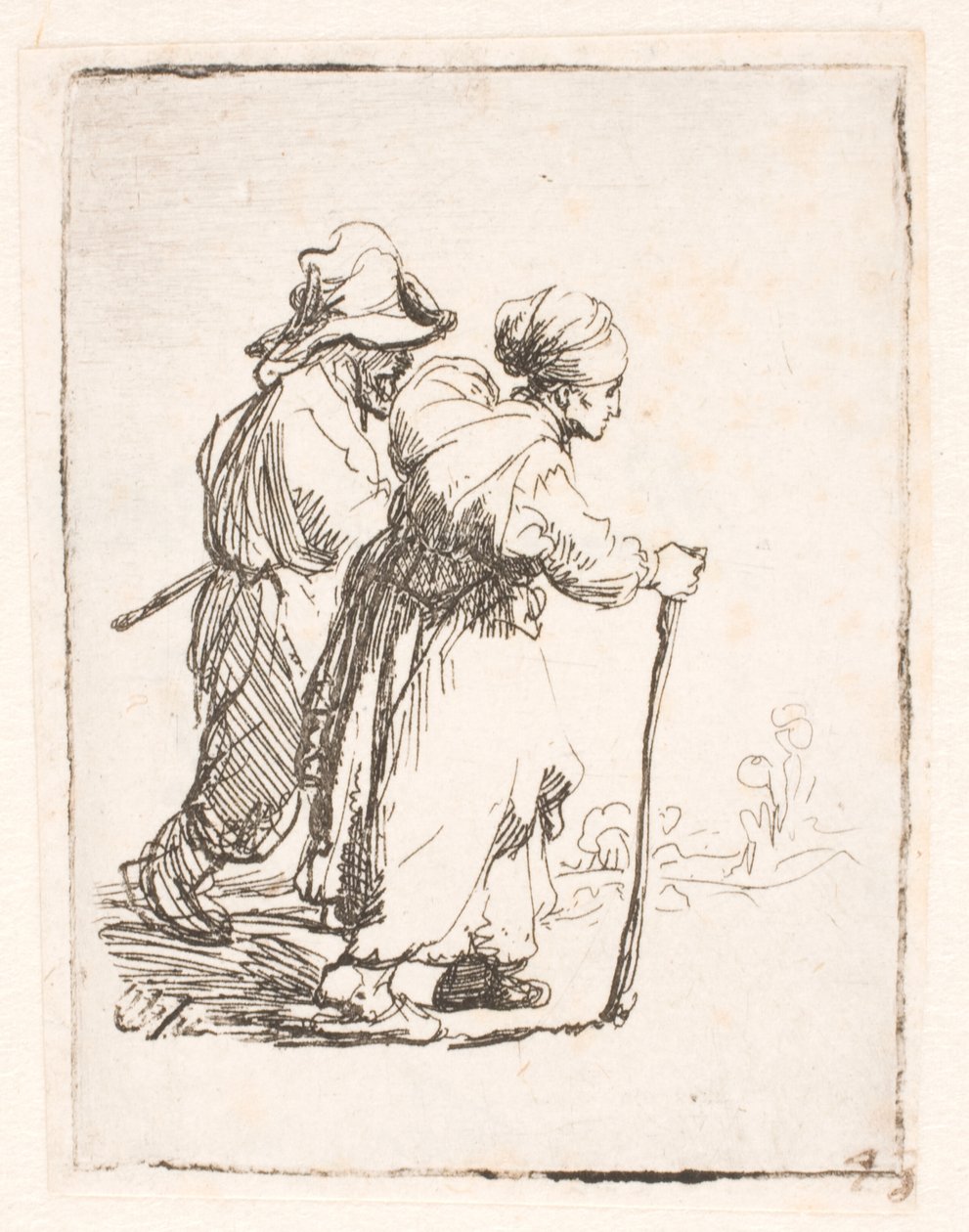 Kaksi kulkuria, mies ja nainen tekijältä Rembrandt van Rijn