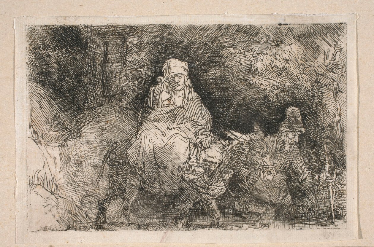 Pako Egyptiin – Pyhä perhe ylittää puron tekijältä Rembrandt van Rijn