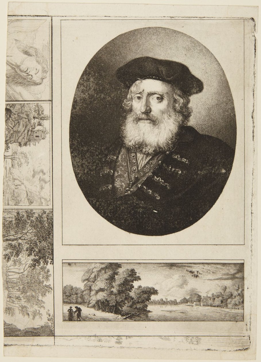 Vanha mies baskeri päässä tekijältä Rembrandt van Rijn