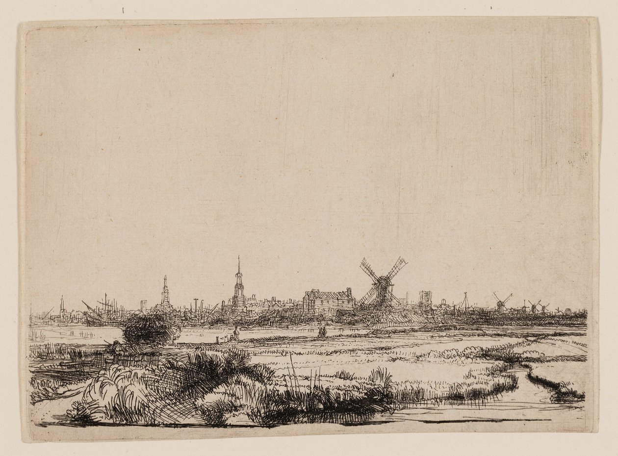 Näkymä Amsterdamiin Kadijkista tekijältä Rembrandt van Rijn