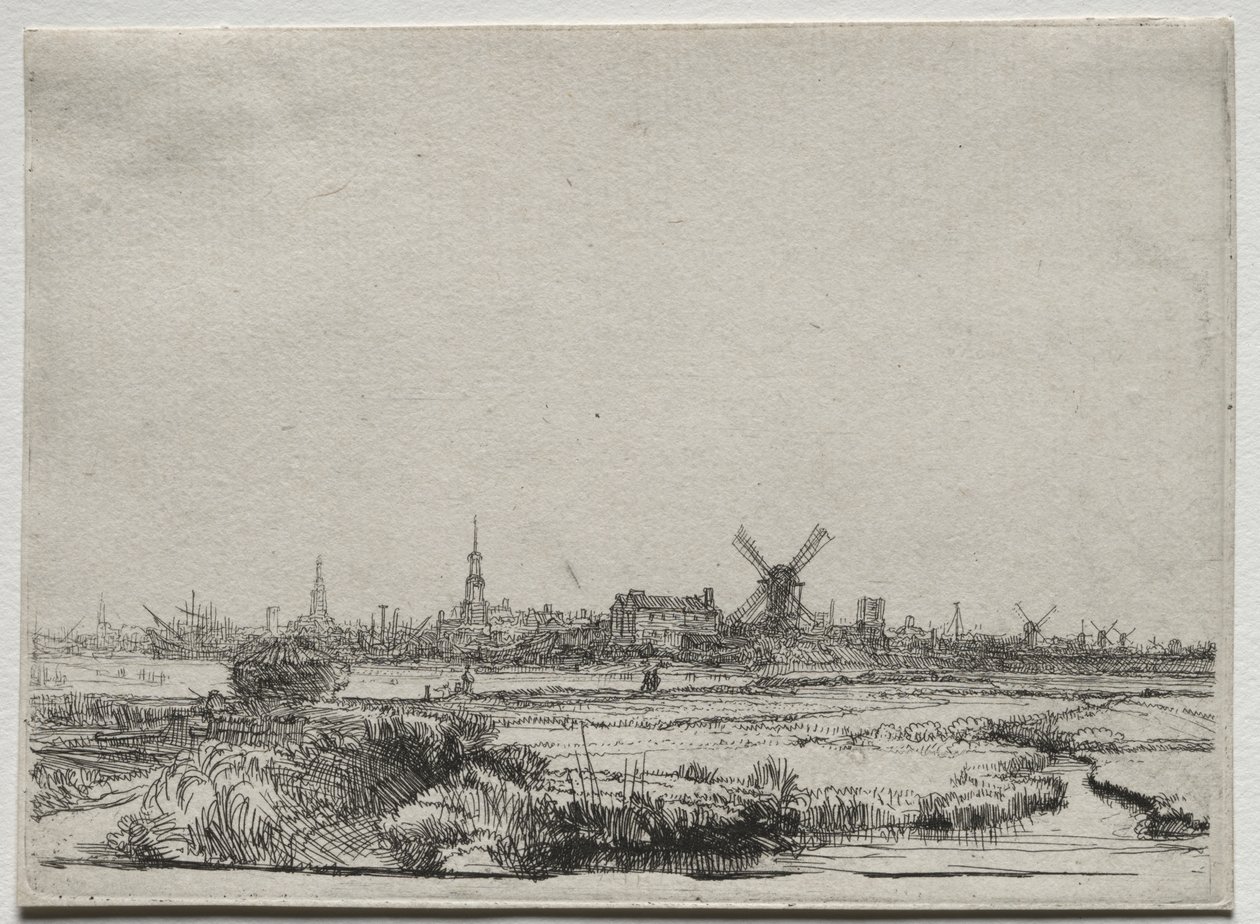 Näkymä Amsterdamiin luoteesta tekijältä Rembrandt van Rijn