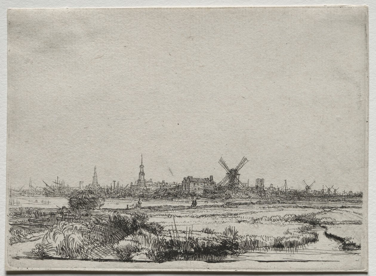 Näkymä Amsterdamiin luoteesta, n. 1640. tekijältä Rembrandt van Rijn