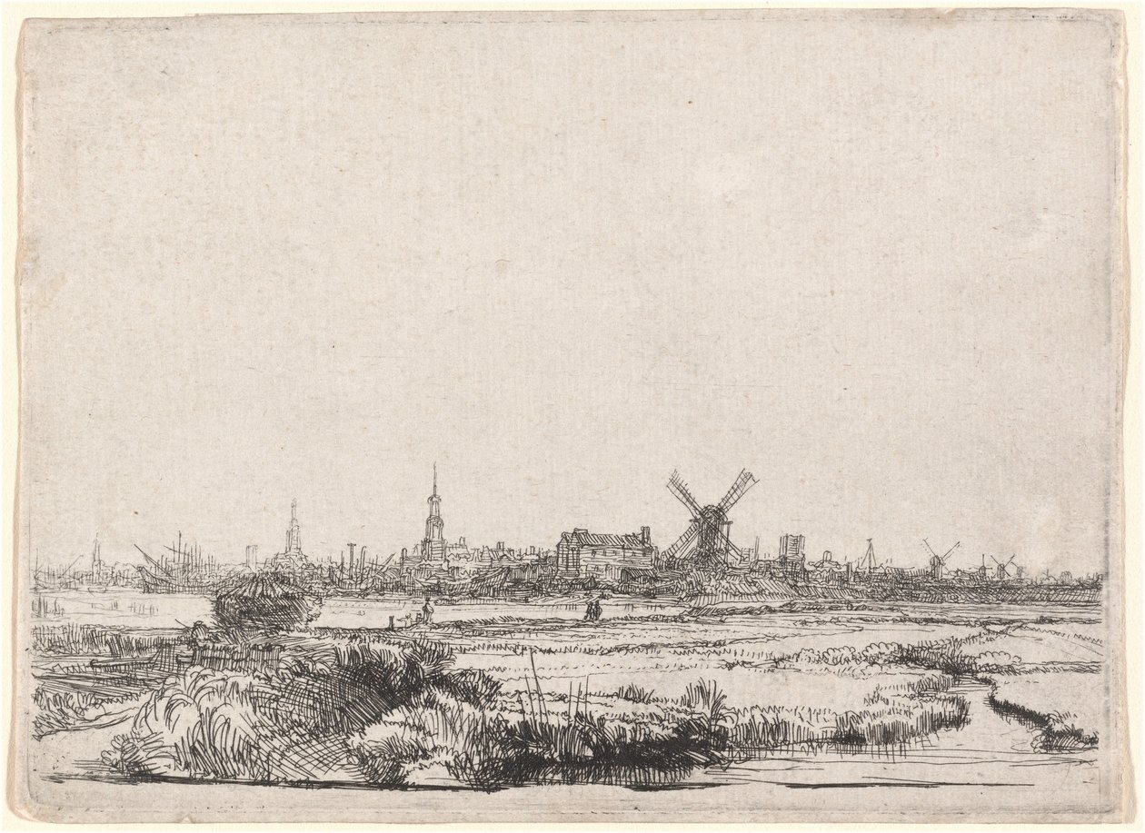 Näkymä Amsterdamiin luoteesta tekijältä Rembrandt van Rijn