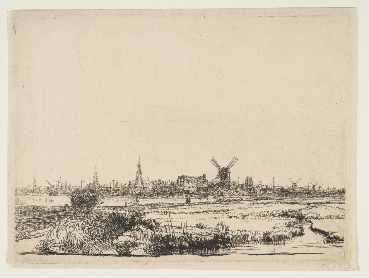 Näkymä Amsterdamiin luoteesta, n. 1640. tekijältä Rembrandt van Rijn