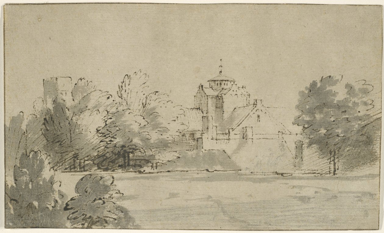 Näkymä Mariakerkistä Utrechtissa etelästä, n. 1652 (kynä ja muste pesulla paperille) tekijältä Rembrandt van Rijn
