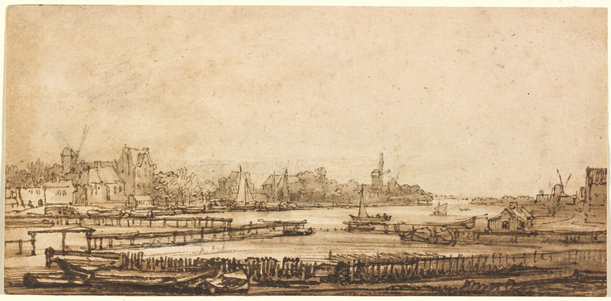 Näkymä Amstelille vallilta tekijältä Rembrandt van Rijn