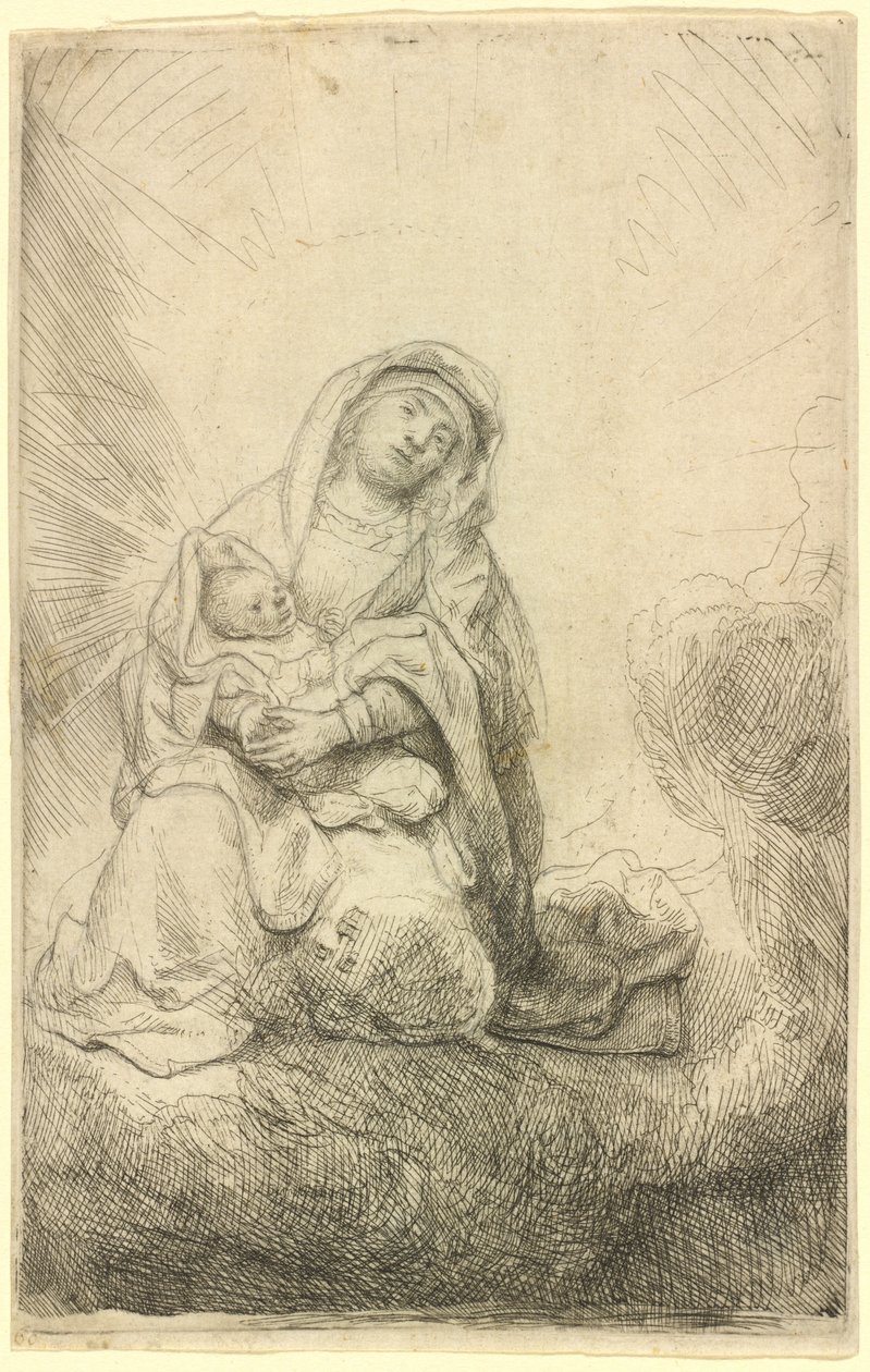 Neitsyt ja lapsi pilvissä tekijältä Rembrandt van Rijn