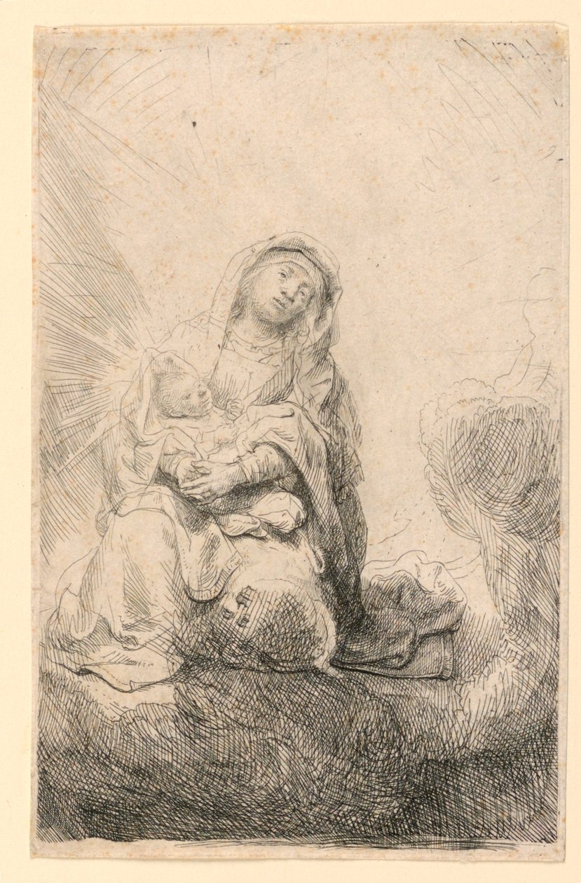 Neitsyt ja lapsi pilvissä tekijältä Rembrandt van Rijn
