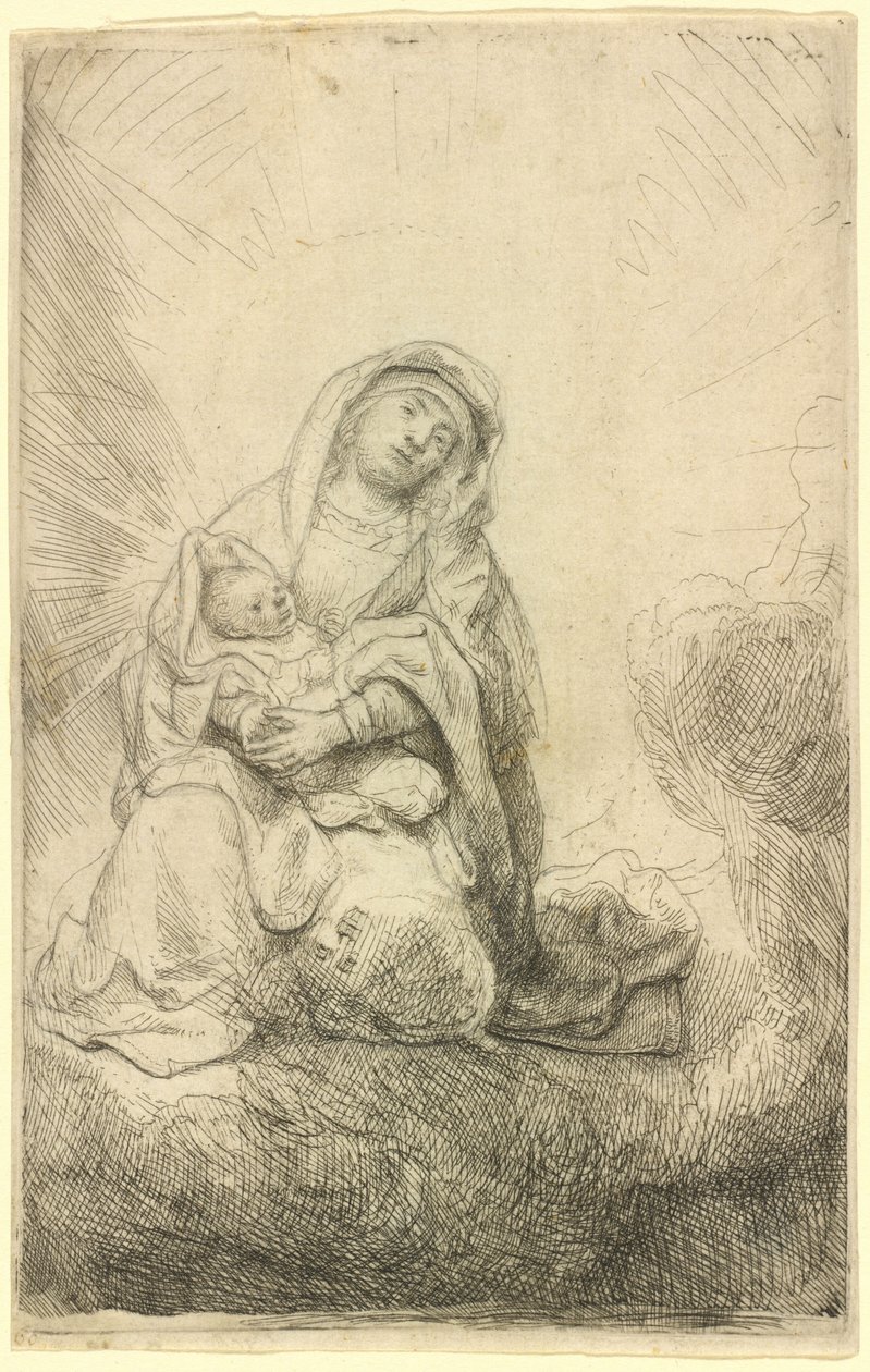 Neitsyt ja Lapsi pilvissä tekijältä Rembrandt van Rijn