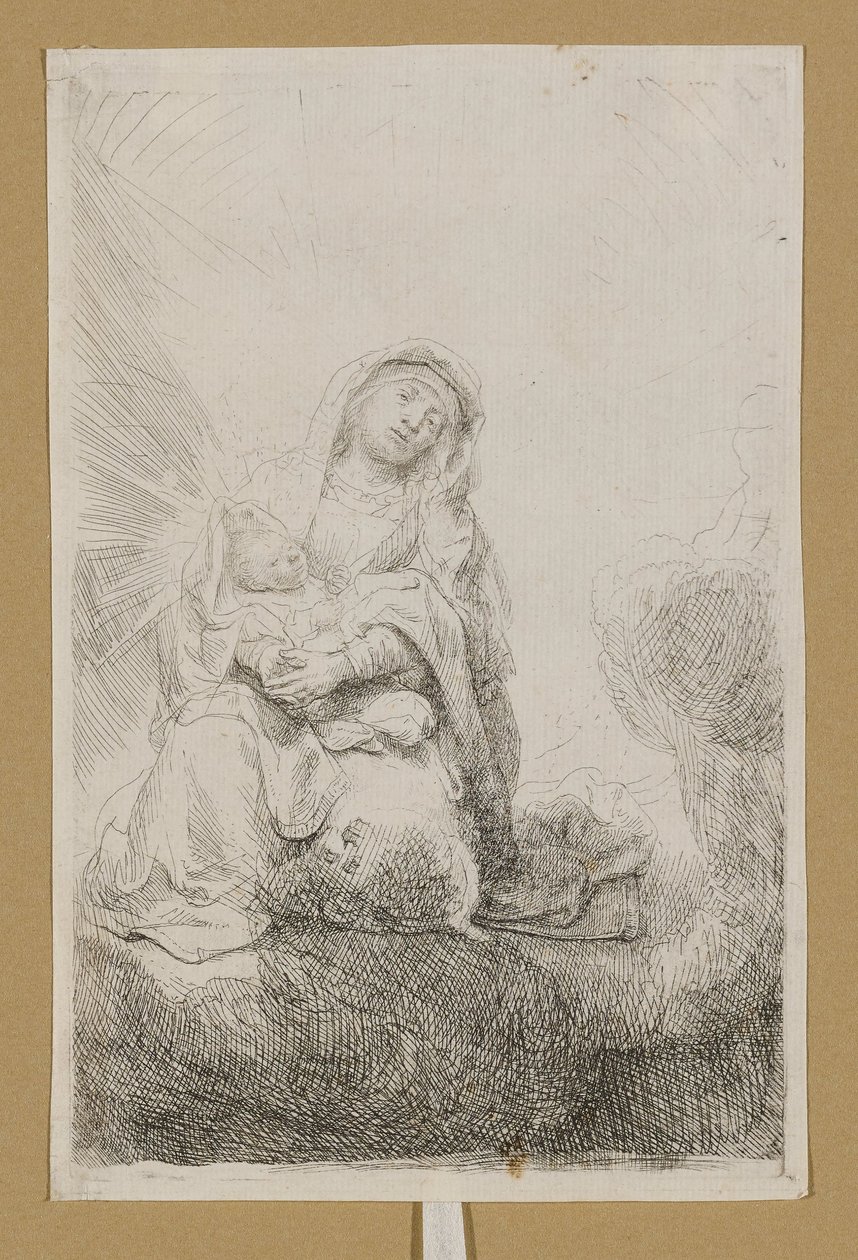 Neitsyt ja Lapsi pilvien keskellä tekijältä Rembrandt van Rijn