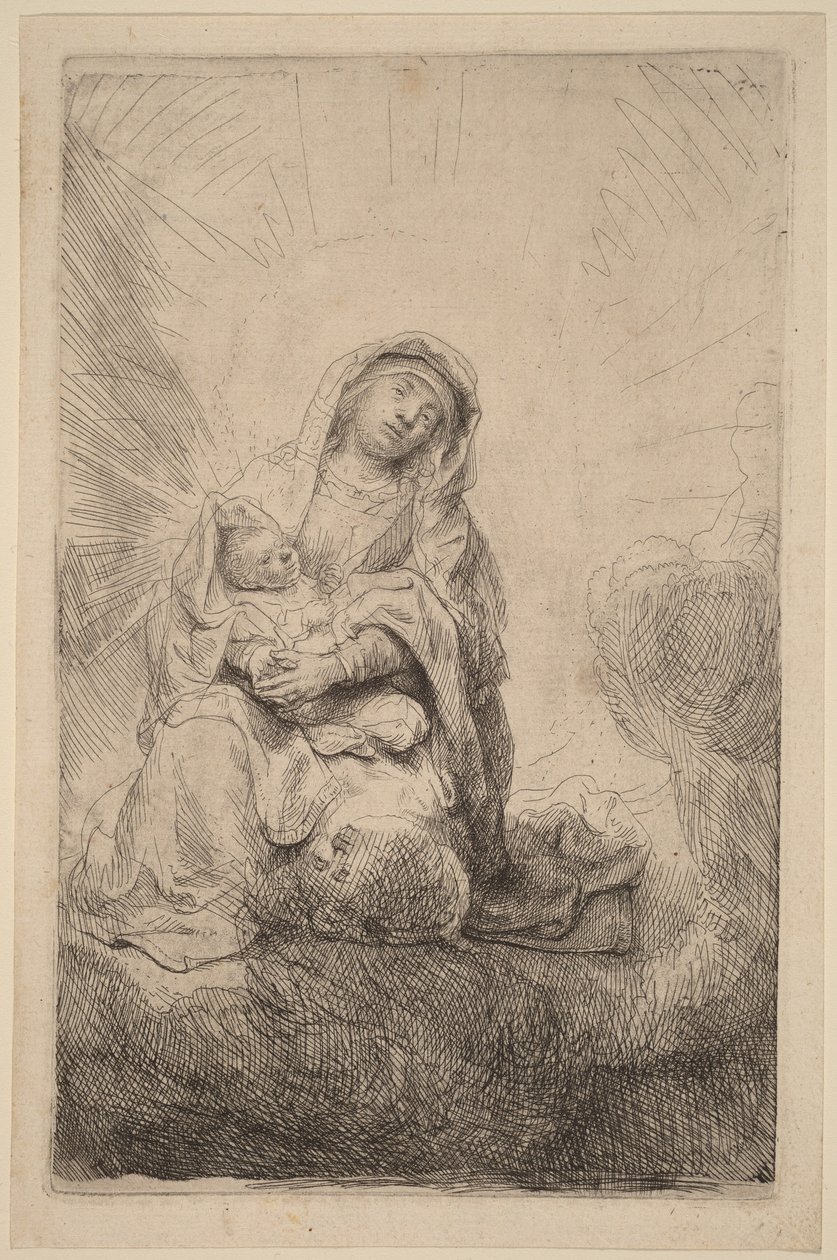 Neitsyt ja Lapsi pilvissä tekijältä Rembrandt van Rijn