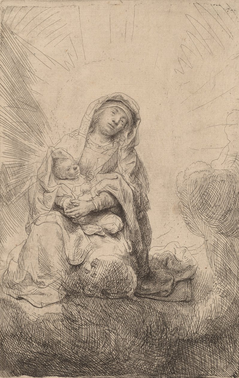 Neitsyt ja lapsi pilvissä, 1641. tekijältä Rembrandt van Rijn