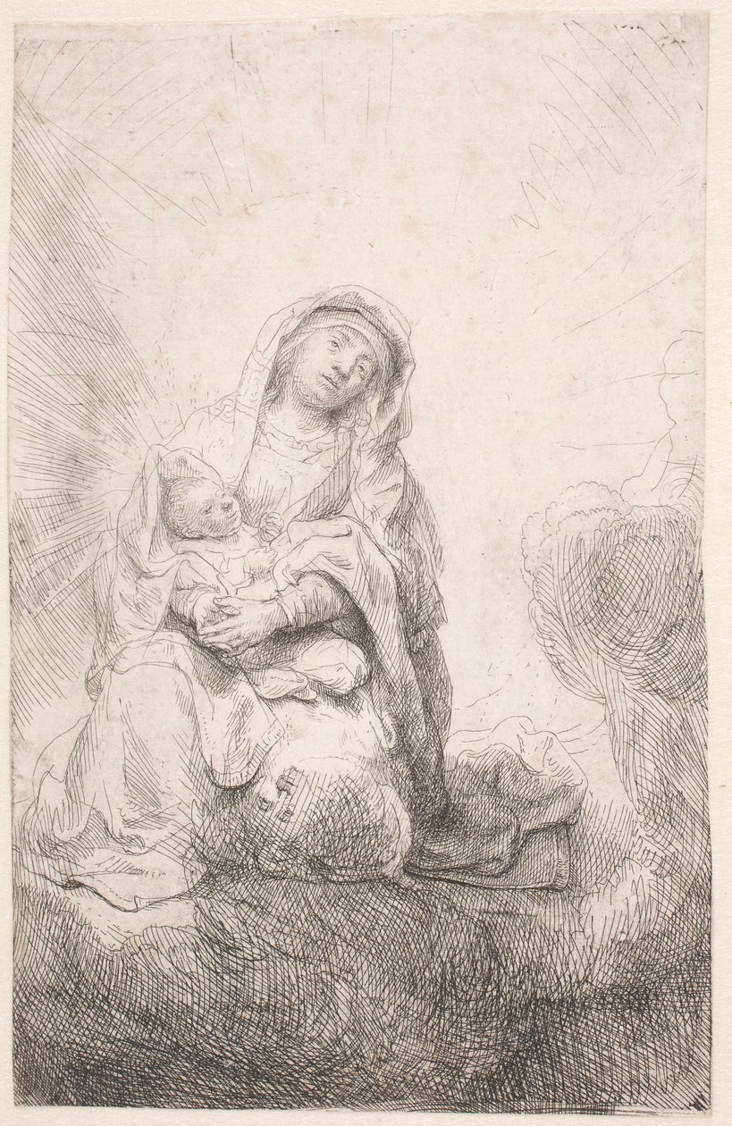 Neitsyt ja lapsi pilvissä tekijältä Rembrandt van Rijn